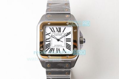 Super Clone Santos 100 De Two Tone White Roman Dial cartier watch 42mm